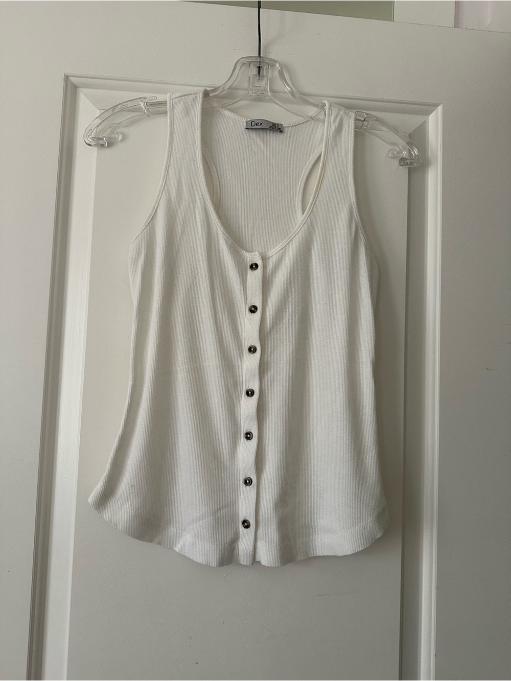 Dex White Ribbed Button-Front Tank